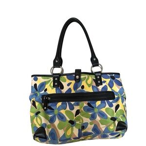 Vibrant Geometric Pattern Tote Bag with Leather Handles